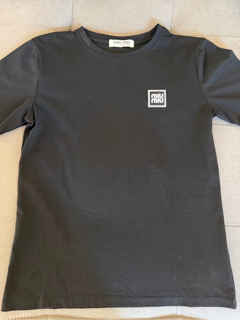Miu Miu Black Girls' Logo Patch Short Sleeve Tee